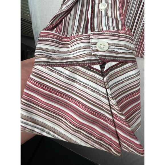 Faconnable women's striped button up shirt in pinks/tan, size M, EUC - Picture 6 of 10